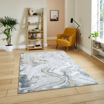 Tidal TL837 Modern Abstract Distressed Metallic Shimmer Soft Smooth Textured Polyester Low Profile Short Pile Silver/Beige/Cream/Charcoal Rug-Think Rugs-Rug Love - The Most Loved Rug Store